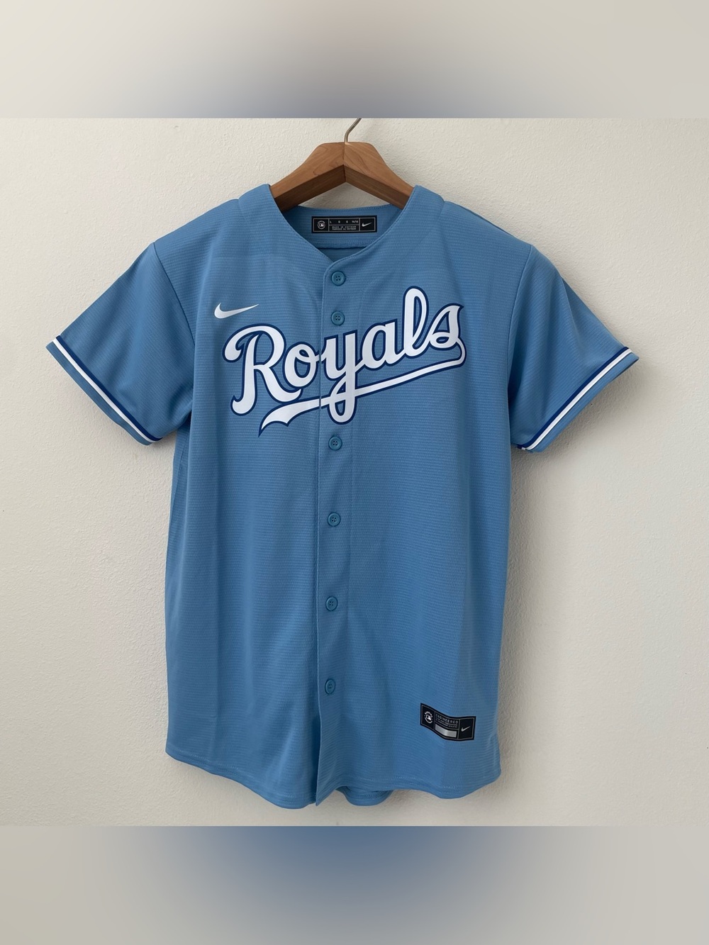 Nike Kansas City Royals Youth Large Jersey Blue MLB size Youth L 14/16 Stitched